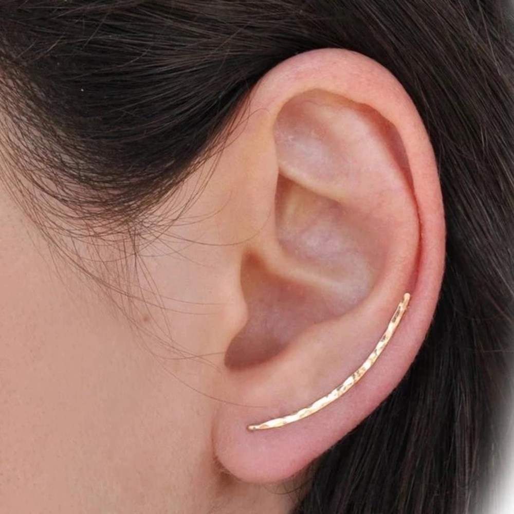 “Devotion” Minimalist Hammered Metal Climber/Crawler Dainty Gold/Silver Earring